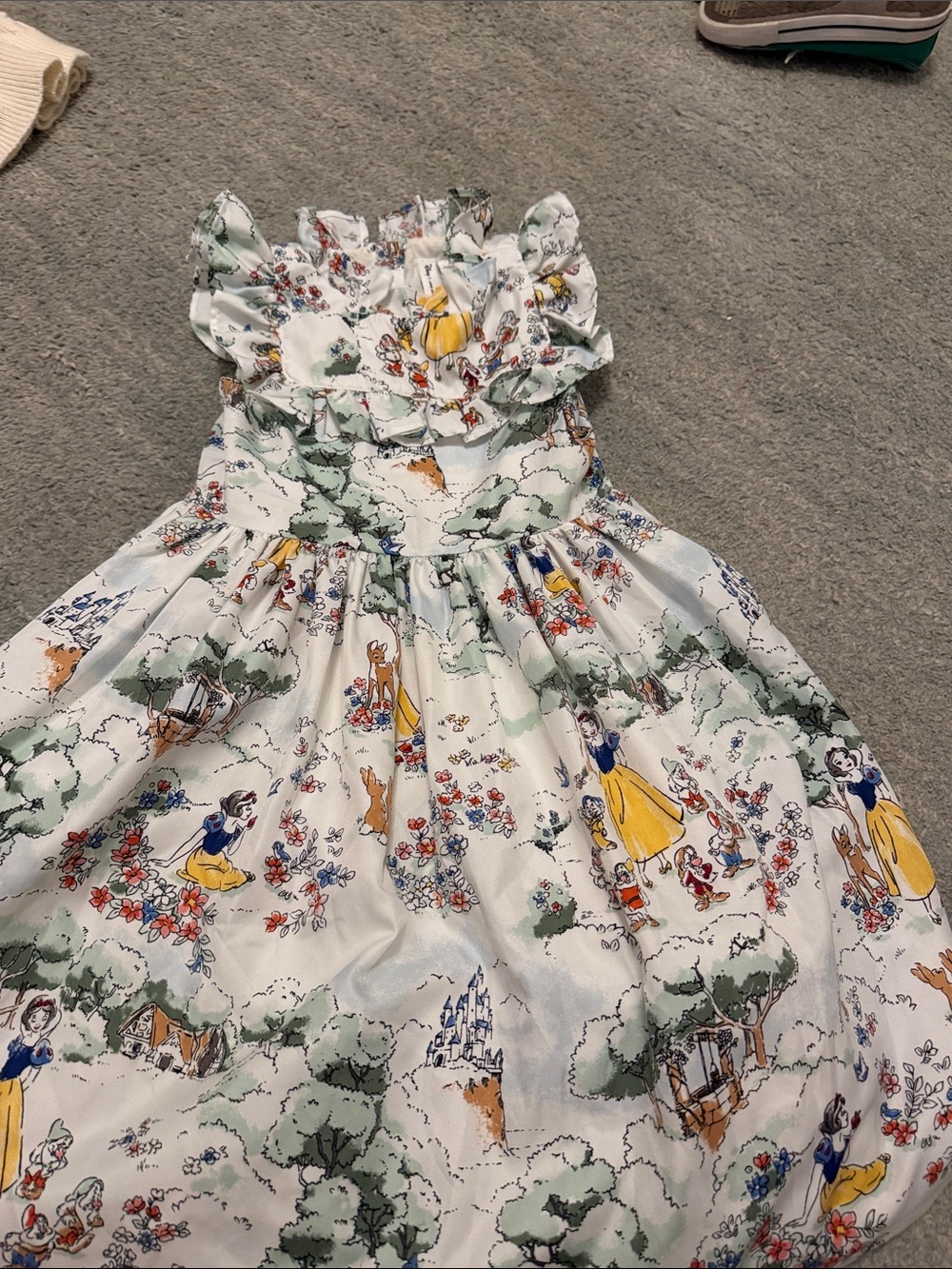 Janie and Jack White Dress with Yellow & Green Snow White print